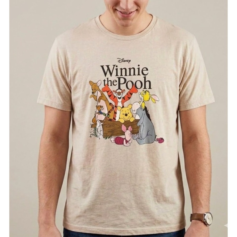 Disney Winnie the Pooh Graphic T-Shirt Mens Large Beige Heather Tigger Eeyore